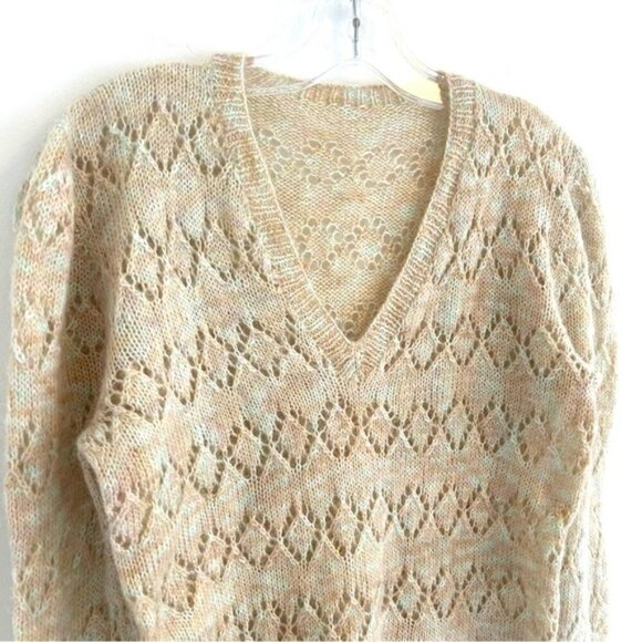 Hand Knit Lace V-Neck Pullover Sweater Size Small - Picture 4 of 9